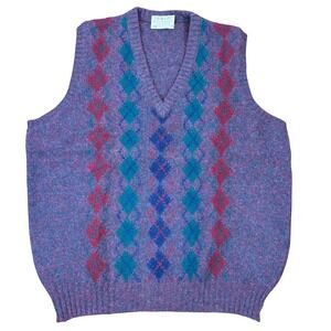 Vintage Lord Jeff The Moors Shetland Wool Argyle Sweater Vest Purple Mens L